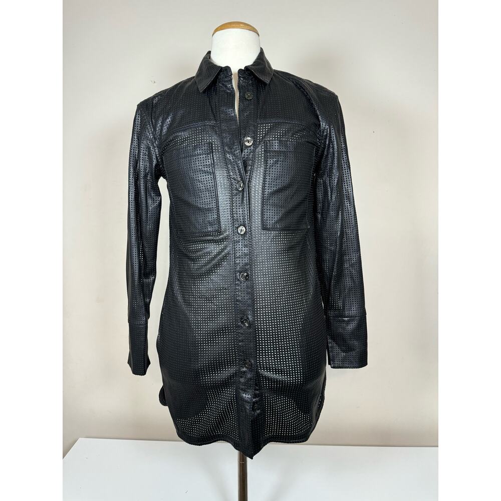 Good American Nylon Button Up Blouse Black Textured Women’s Size 1 USED